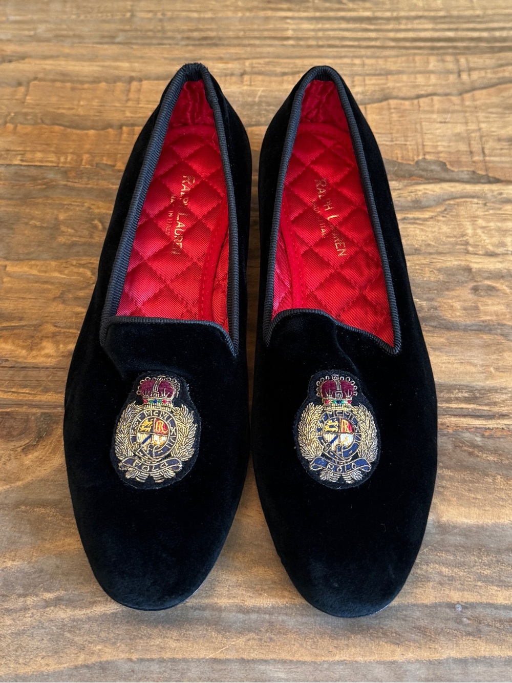 New Ralph Lauren Collection 80s Black Velvet Smoking Slippers Loafers Italy 6.5